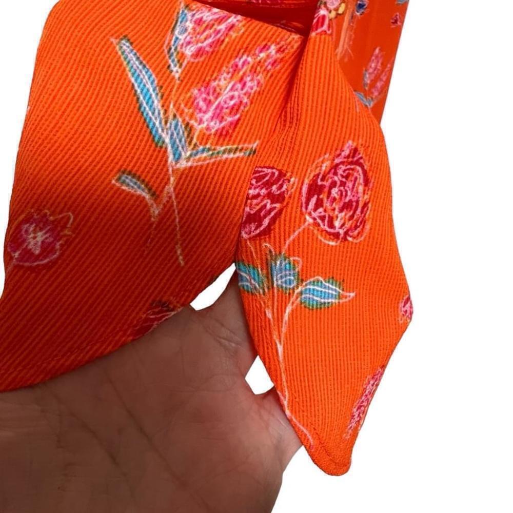 JNY Women’s Vibrant Orange Floral Scoop Neck Split Hem Blouse, Size Large - Picture 9 of 13